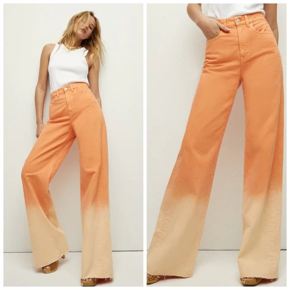 Veronica Beard Orange and Cream Flare Jeans - Picture 2 of 10